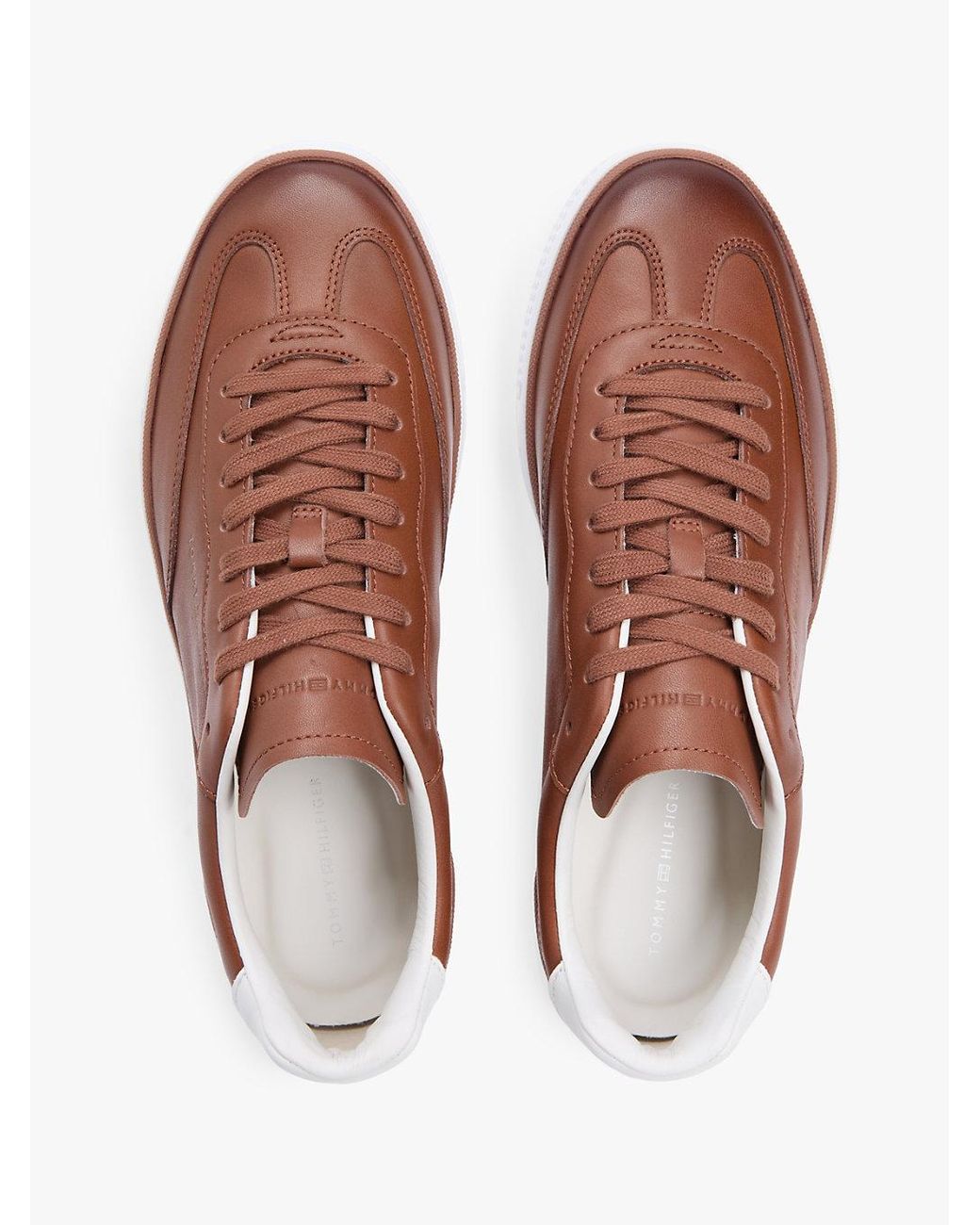 Tommy Hilfiger Brown Luxe Metallic Logo Leather Trainers for men