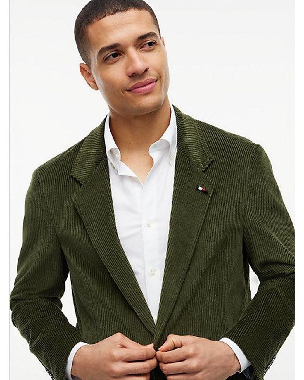 Tommy Hilfiger Green Corduroy Regular Fit Single Breasted Blazer for men