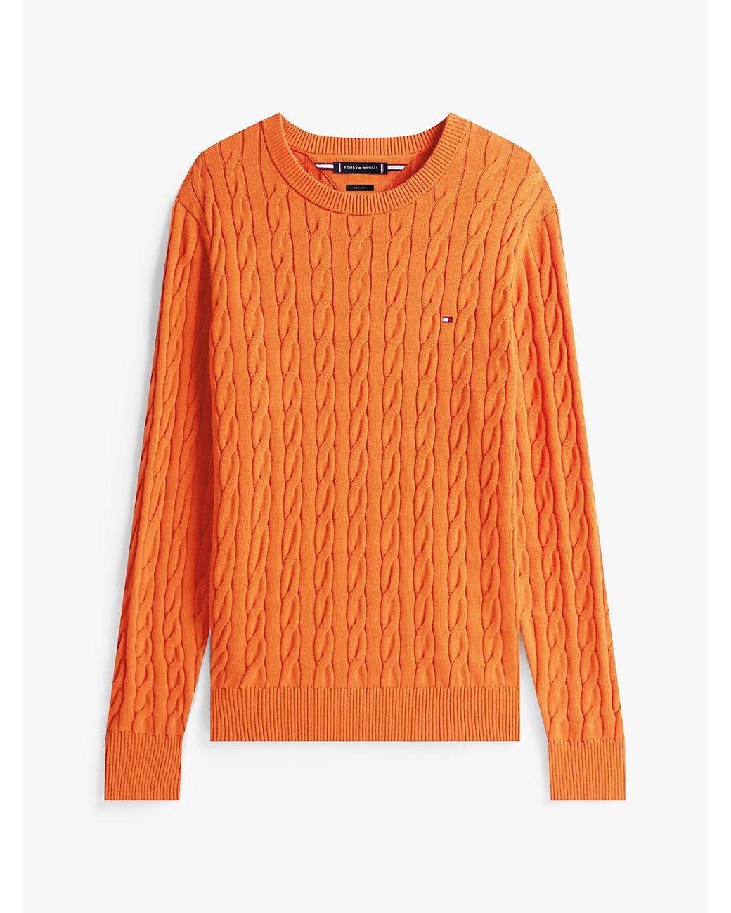 Tommy Hilfiger Red Cable Knit Crew Neck Jumper for men