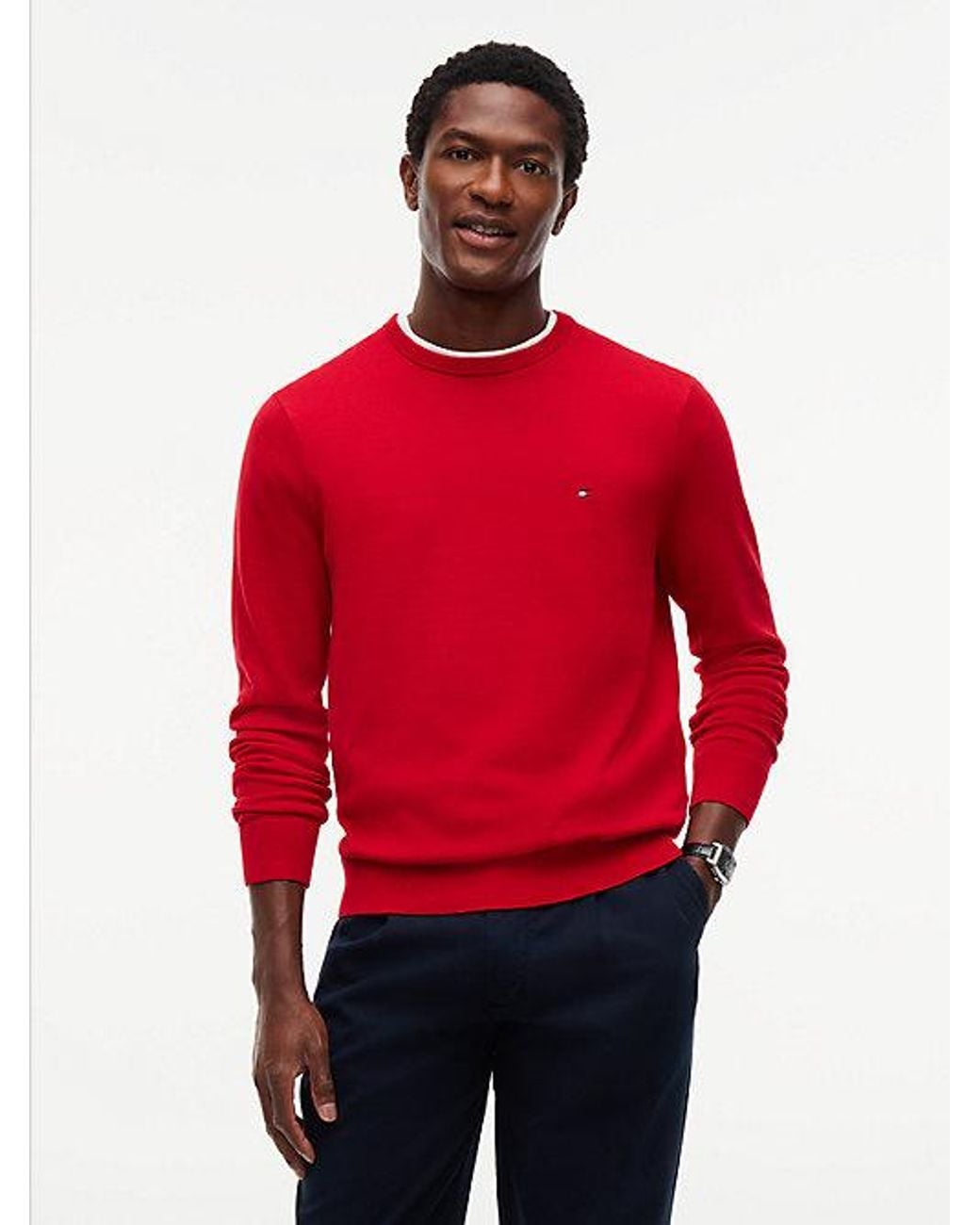 Tommy Hilfiger Red Flag Embroidery Crew Neck Jumper for men