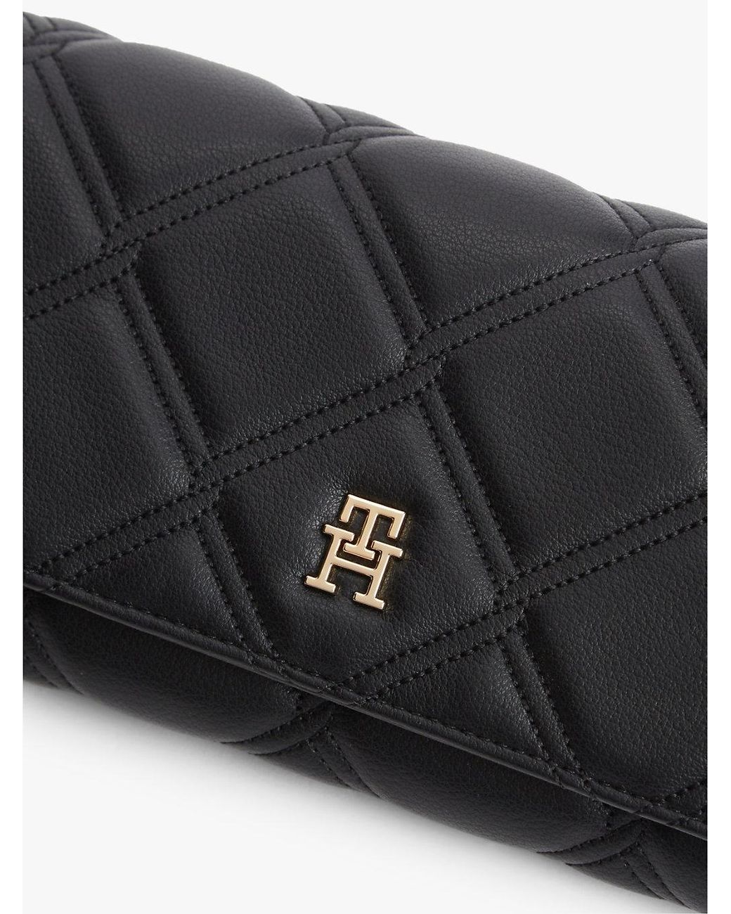 Tommy Hilfiger Black Quilted Th Monogram Chain Strap Wallet