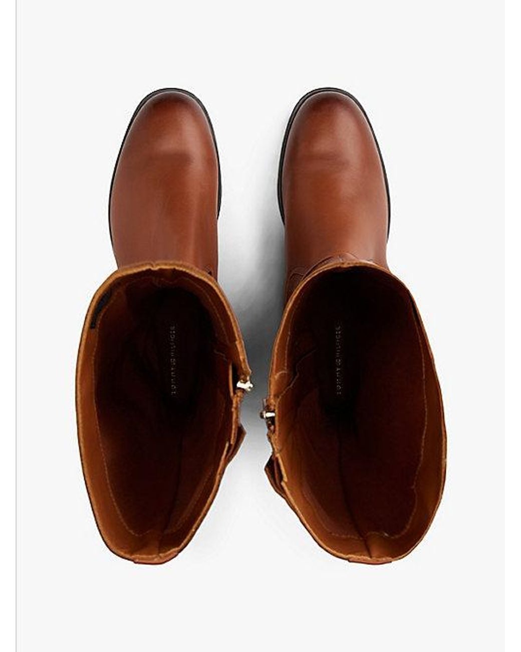 Tommy Hilfiger Brown Leather Th Monogram Buckle Riding Boots