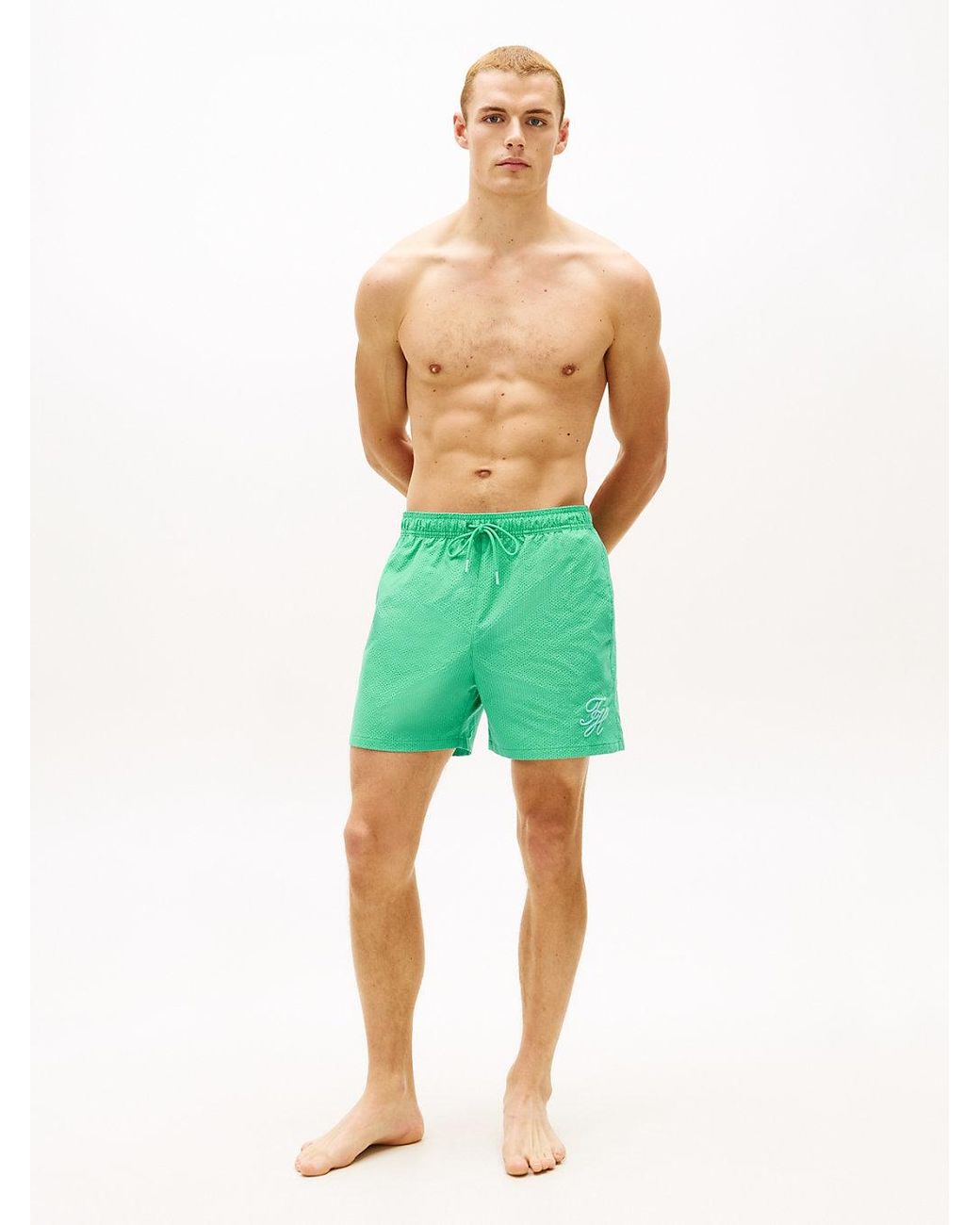 Tommy Hilfiger Green Ithaca Stripe Mid Length Swim Shorts for men