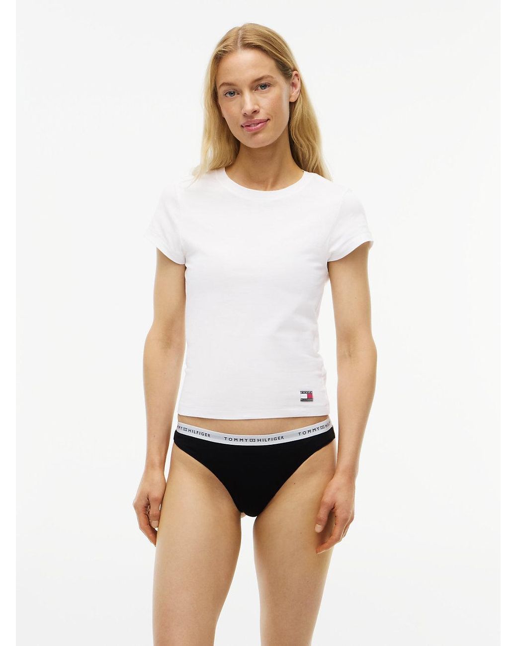 Tommy Hilfiger White Repeat Logo Waistband Thong