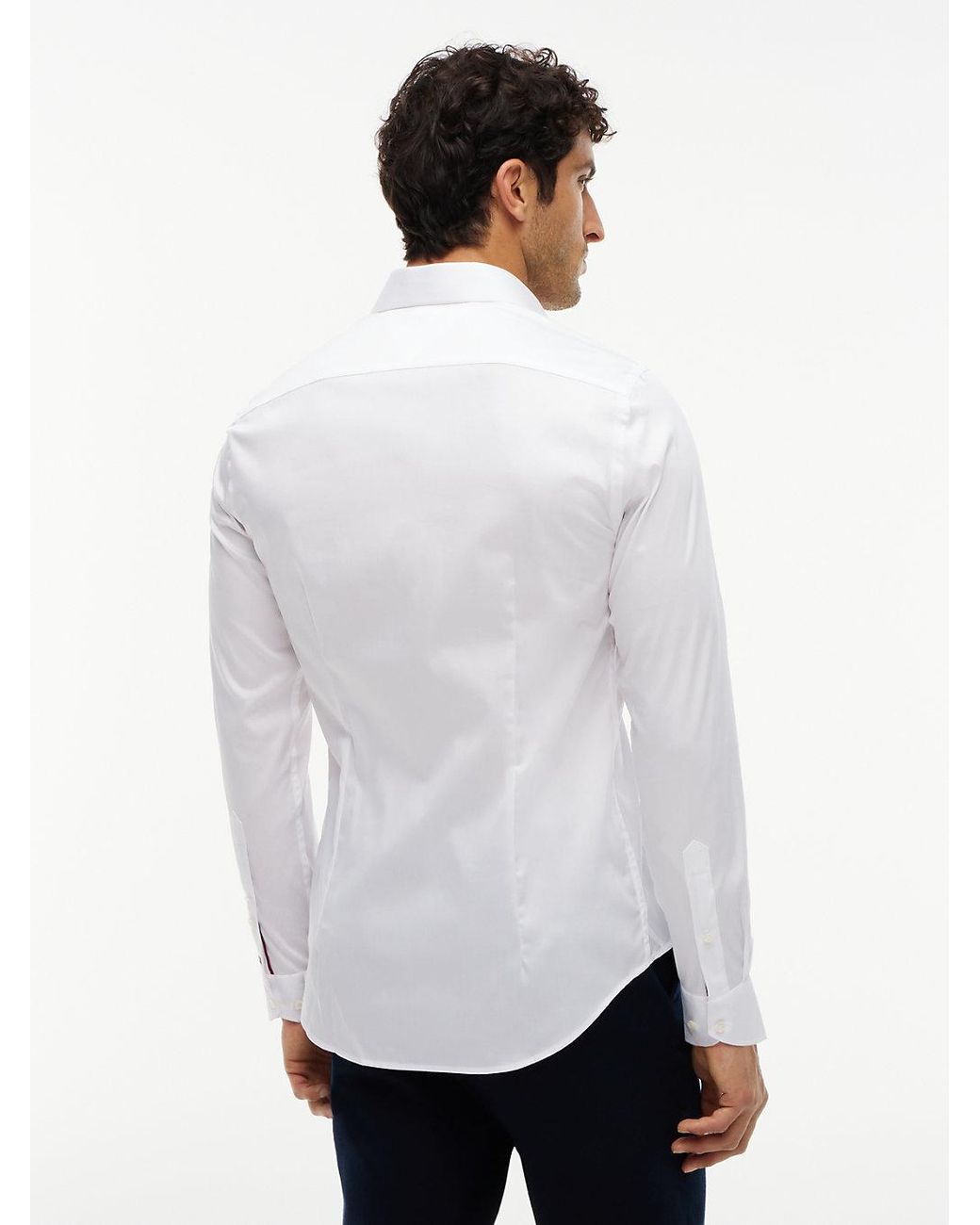 Tommy Hilfiger White New York Label Slim Fit Flex Collar Shirt for men