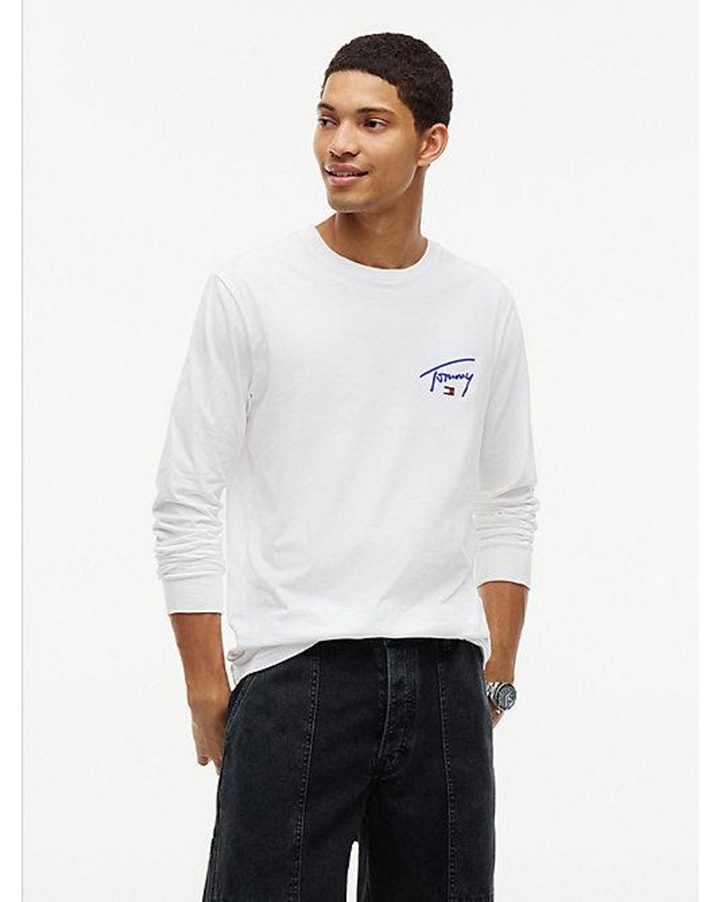 Tommy Hilfiger White Tommy Jeans Signature Logo Slim Long Sleeve T-Shirt for men