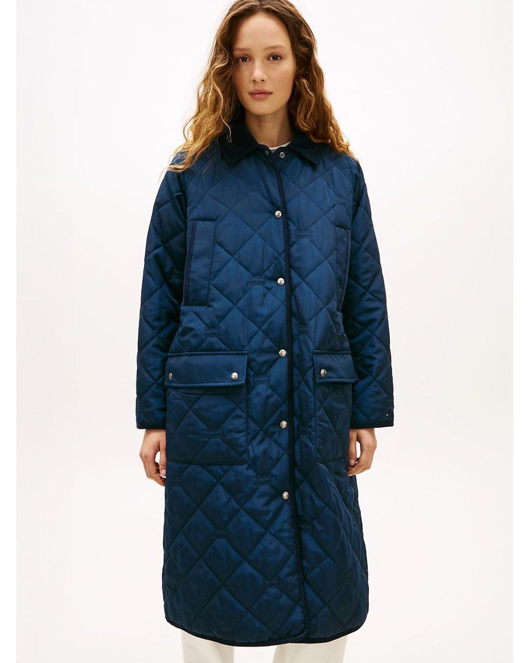 Tommy Hilfiger Blue Flag Quilted Padded Oversized Longline Coat