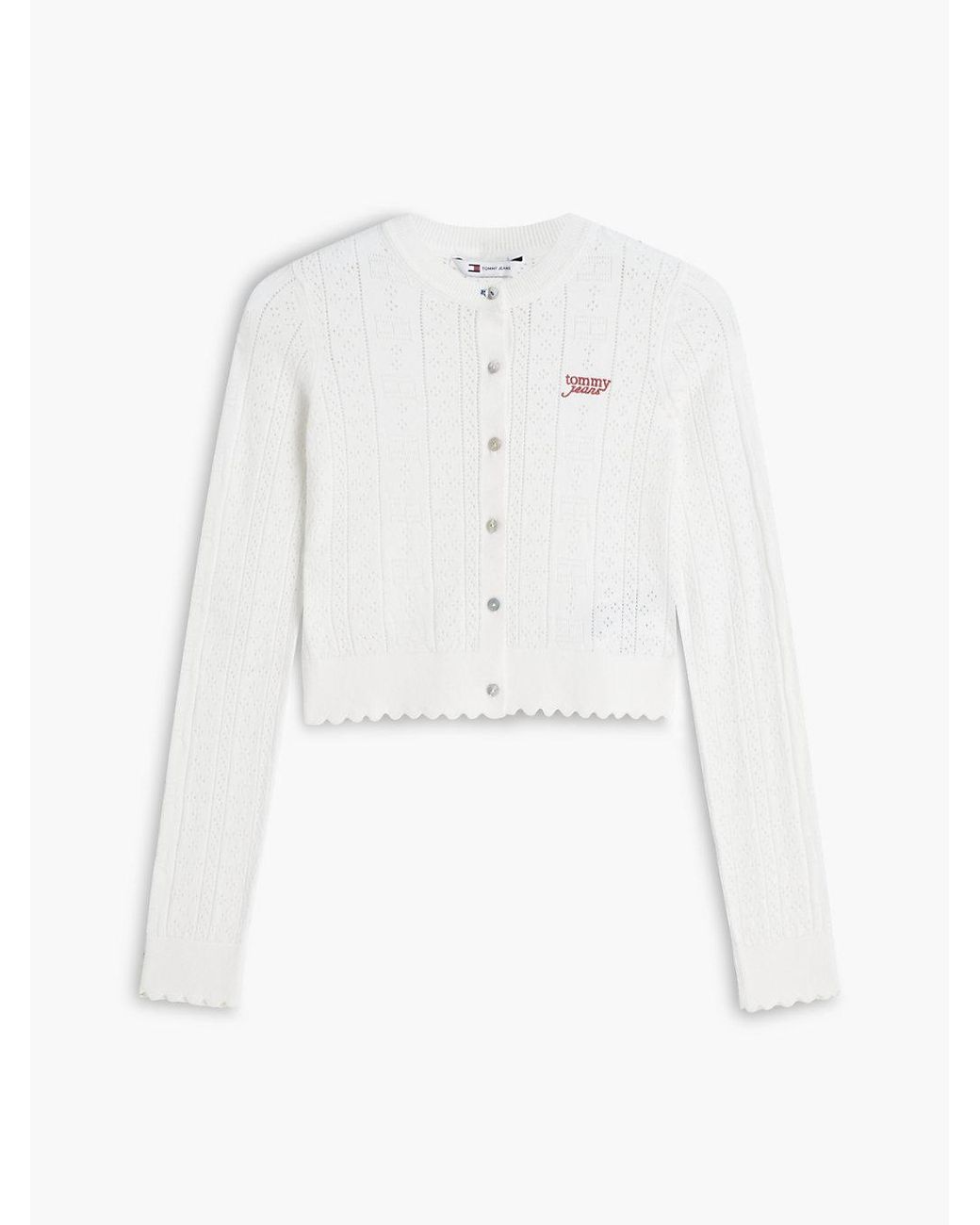 Tommy Hilfiger White Slim Pointelle Flag Cardigan