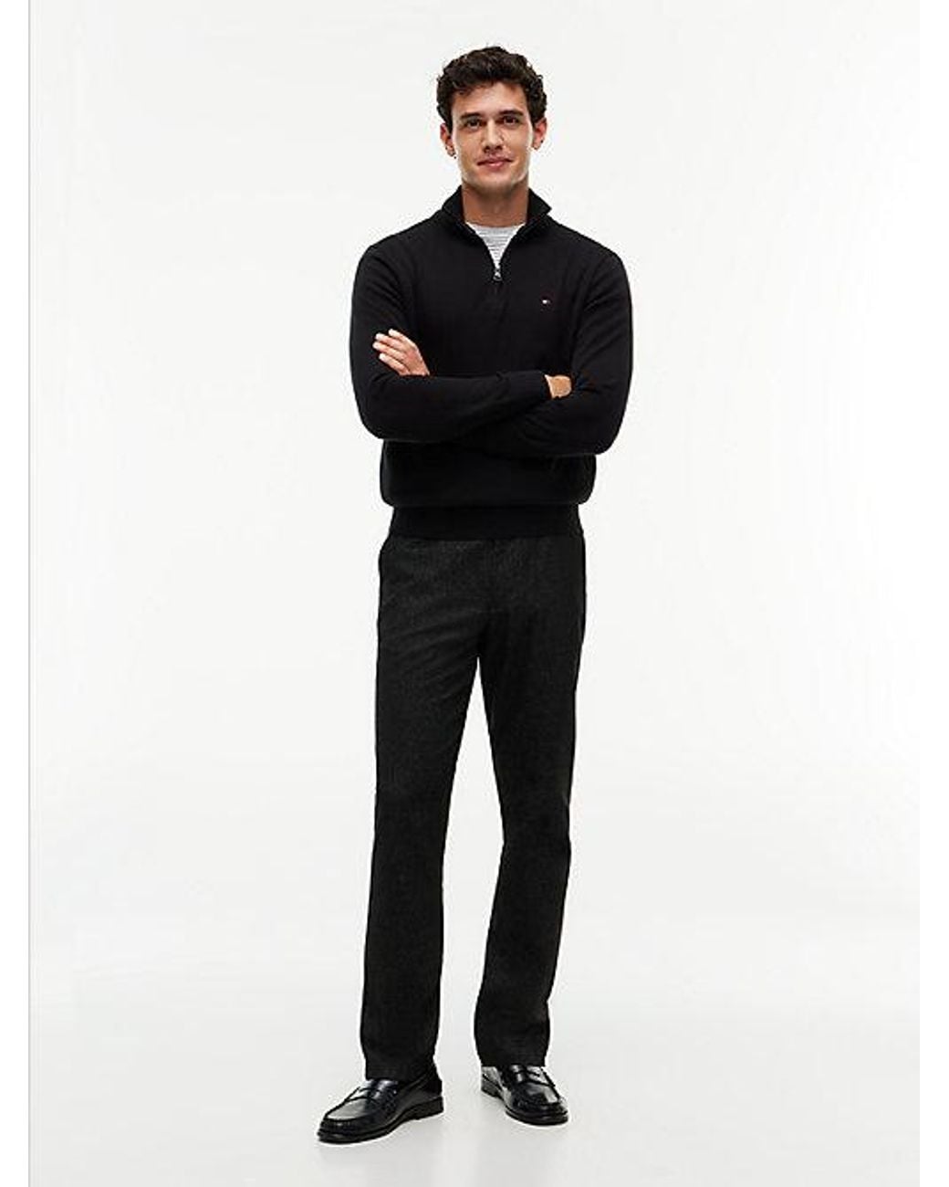 Tommy Hilfiger Black Mock Neck Quarter Zip Jumper With Cashmere for men