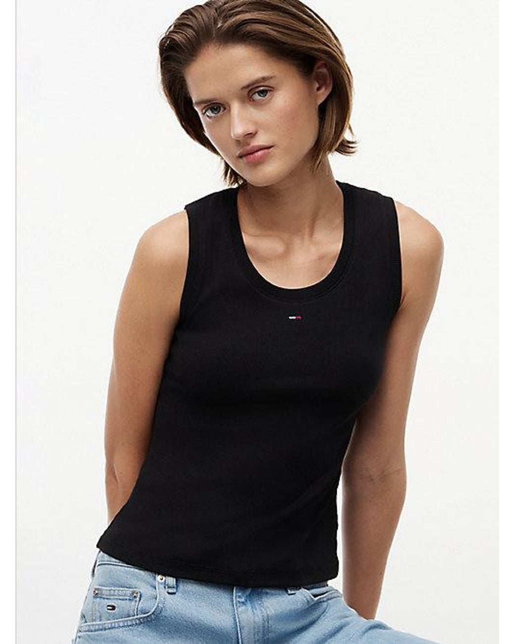 Tommy Hilfiger Blue Ribbed Scoop Neck Slim Tank Top