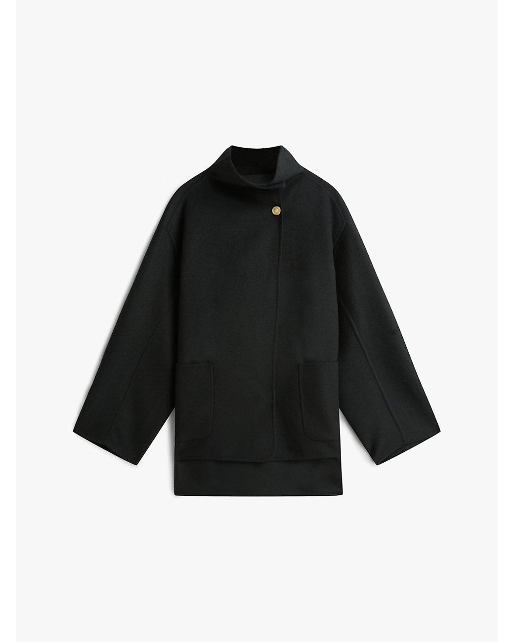 Tommy Hilfiger Black Wool Blend Funnel Neck Oversized Coat