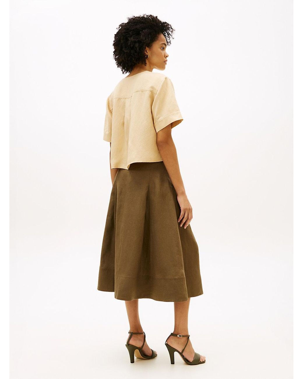 Tommy Hilfiger Natural Relaxed Fit Linen Blend Short Sleeve Blouse