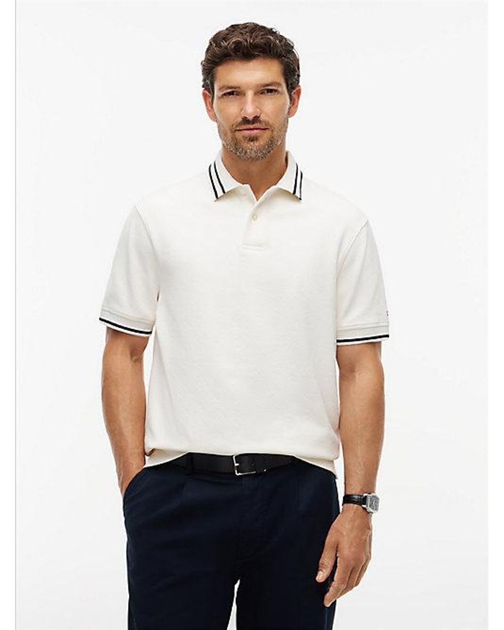 Tommy Hilfiger White Relaxed Fit Foulard Jacquard Polo Shirt for men