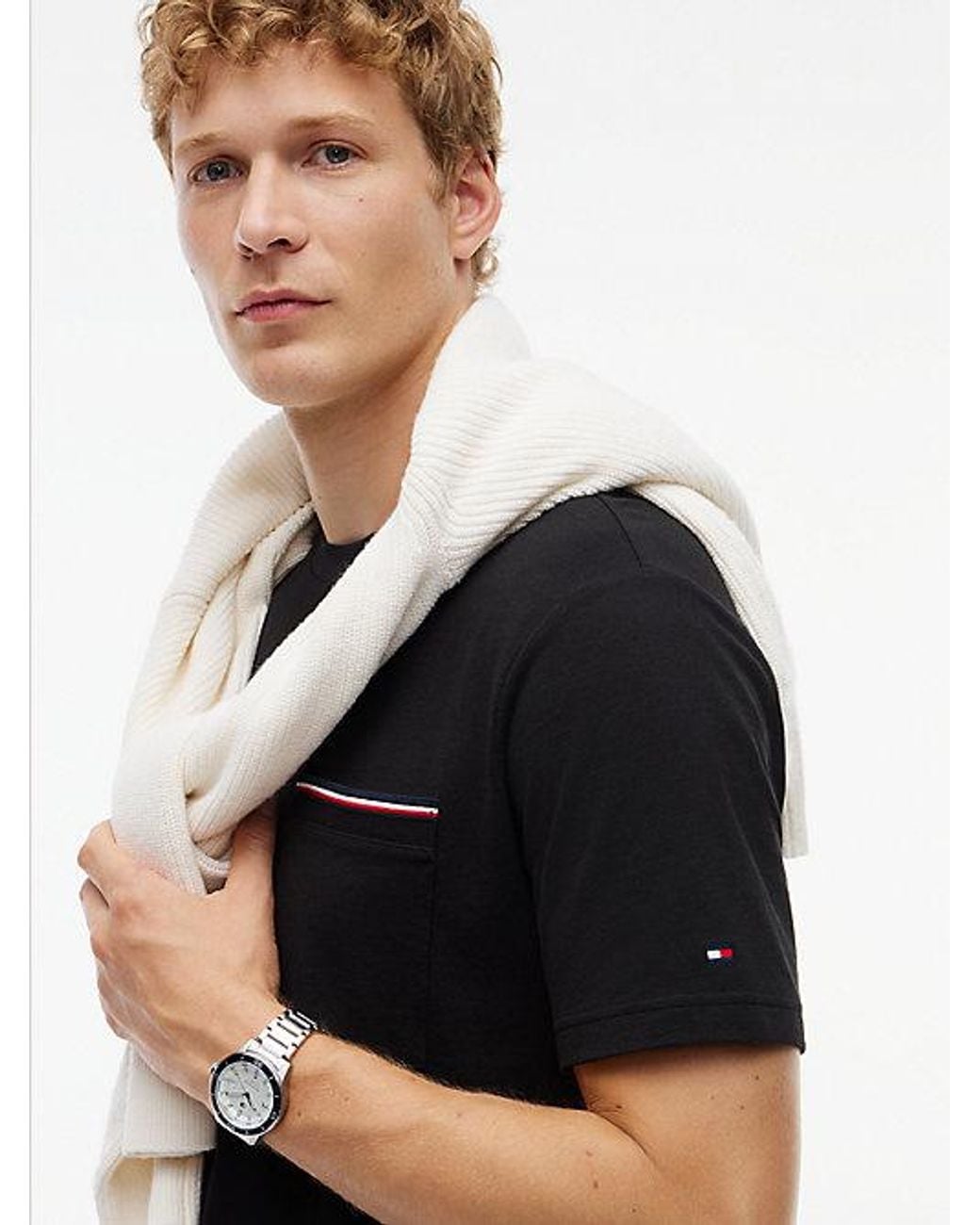 Tommy Hilfiger Black Global Stripe Pocket Pique T-Shirt for men