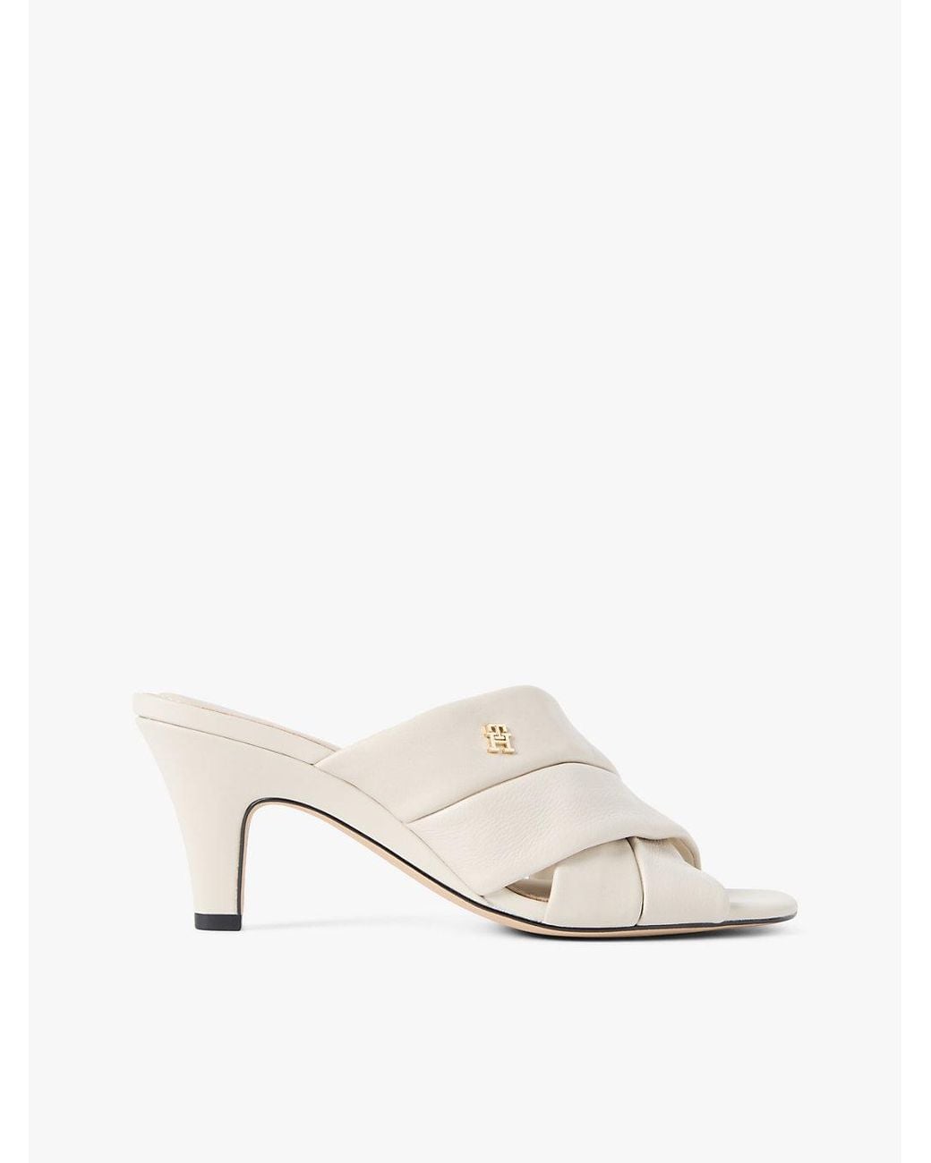 Tommy Hilfiger Natural Leather Crossover Strap Heeled Mules