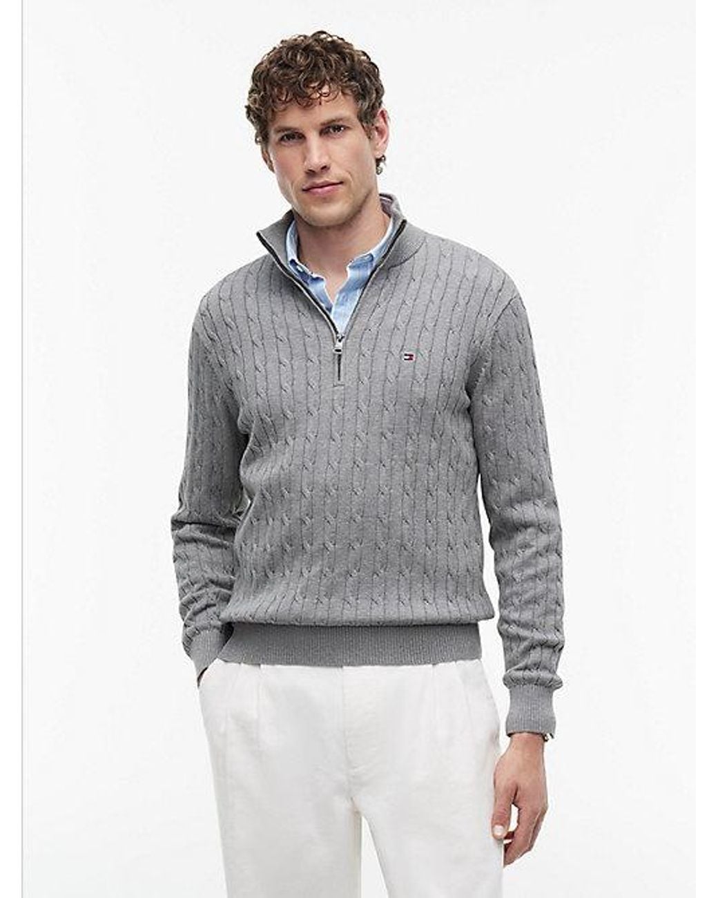 Tommy Hilfiger Gray Cable Knit Quarter Zip Jumper for men