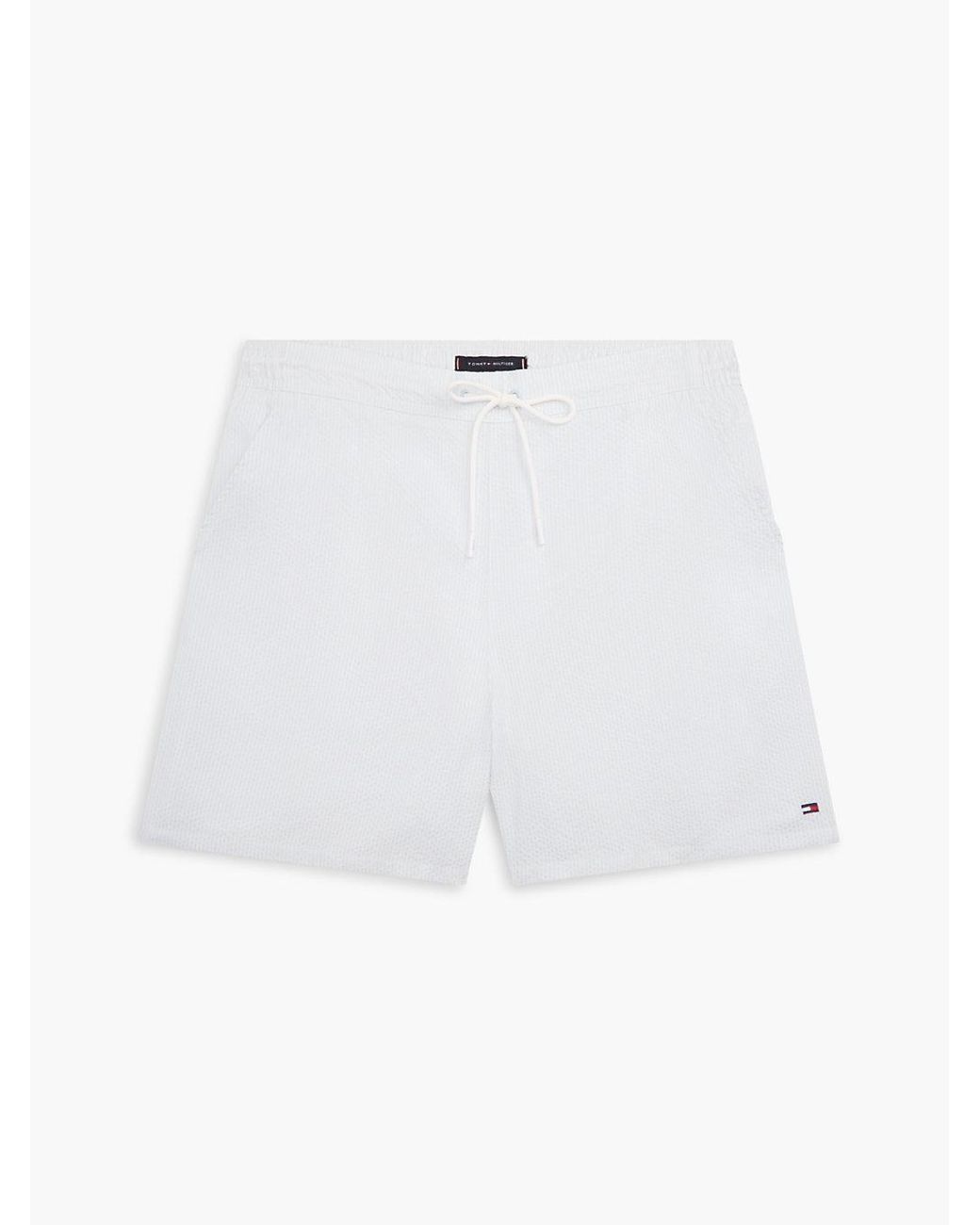 Tommy Hilfiger White Essential Ithaca Stripe Mid Length Swim Shorts for men