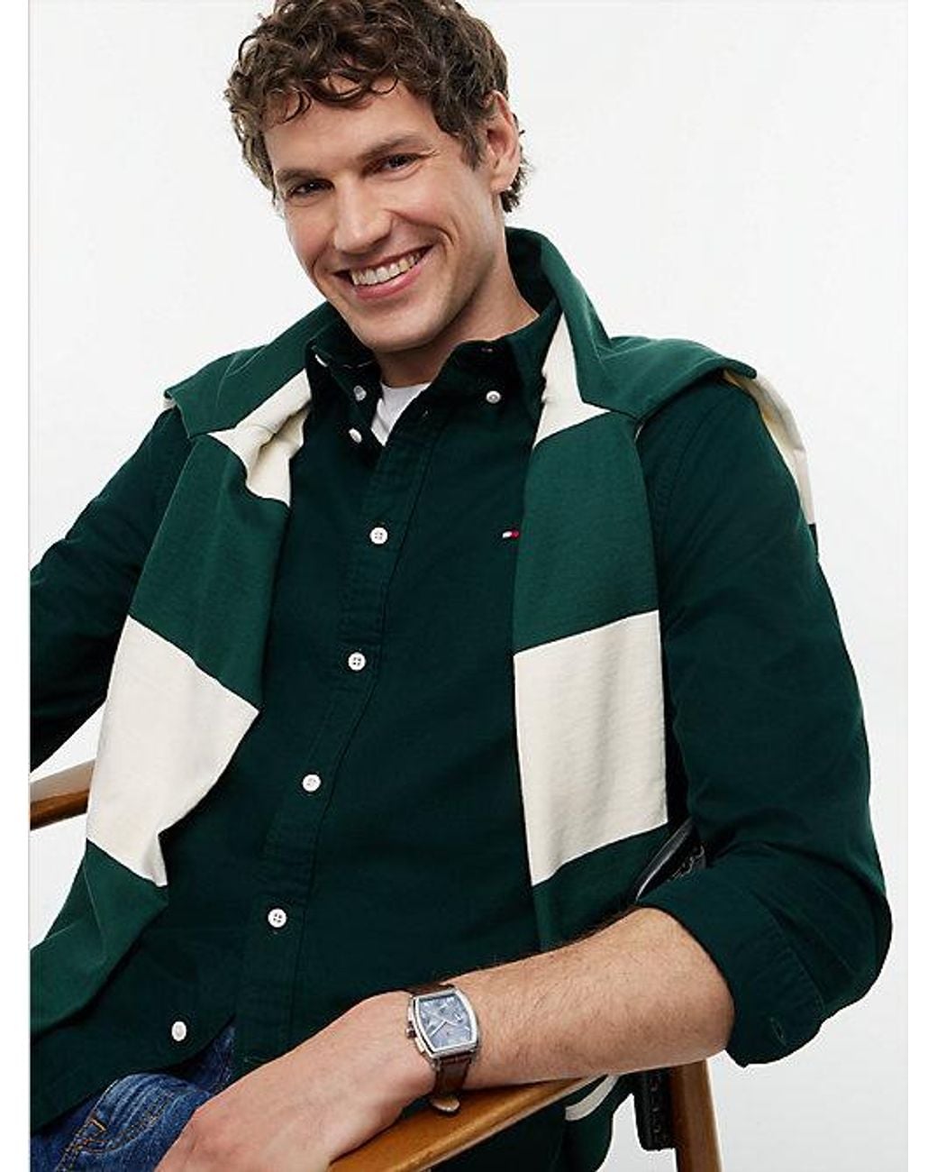 Tommy Hilfiger Green Regular Fit Flag Embroidery Oxford Shirt for men