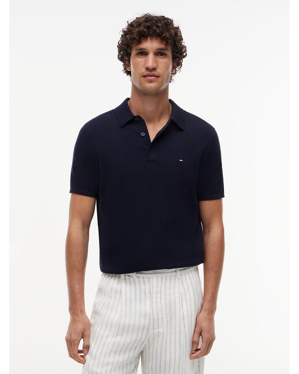 Tommy Hilfiger Blue Regular Fit Fine Knit Polo Shirt for men