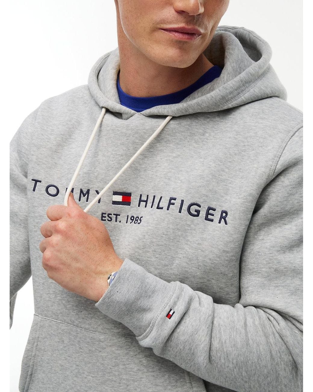 Tommy Hilfiger Gray Logo Flex Fleece Hoody for men