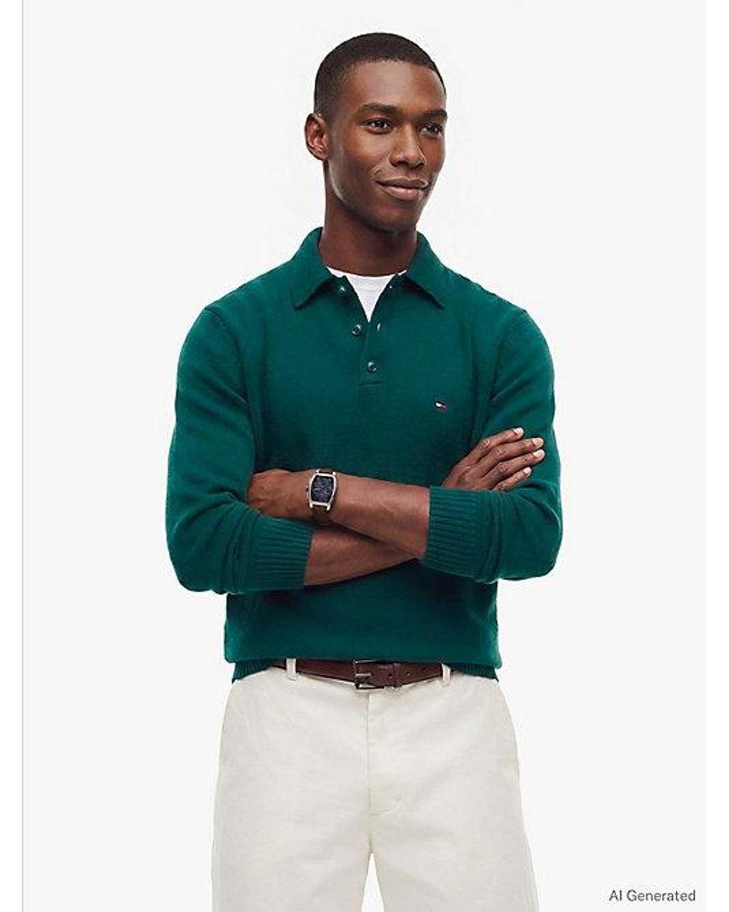 Tommy Hilfiger Green Pure Lambswool Polo Jumper for men