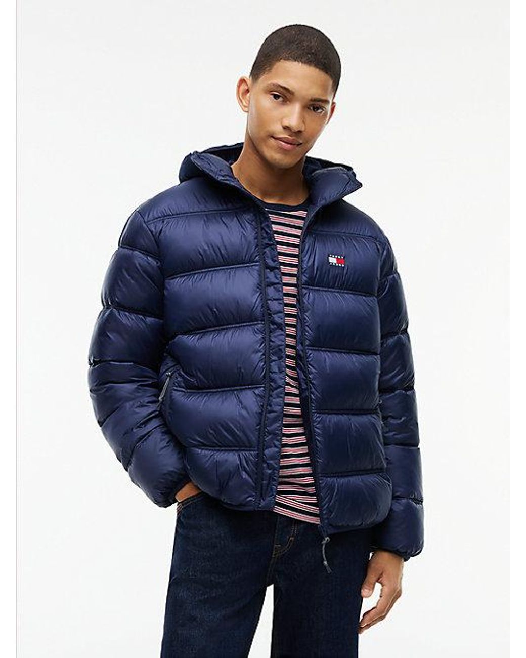Tommy Hilfiger Blue Tommy Jeans Tonal Logo Hooded Puffer Jacket for men