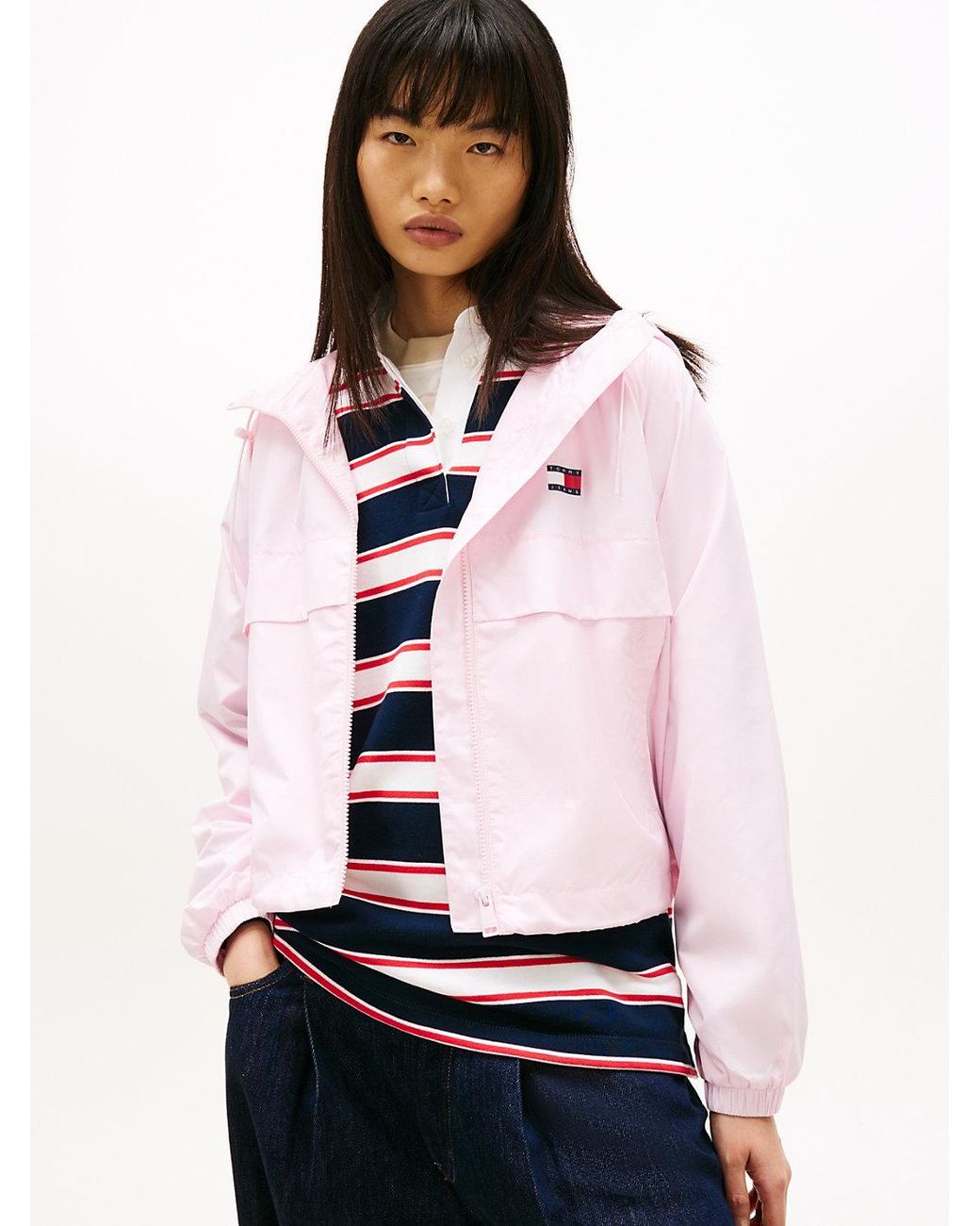 Tommy Hilfiger White Relaxed Water Repellent Ripstop Hooded Windbreaker