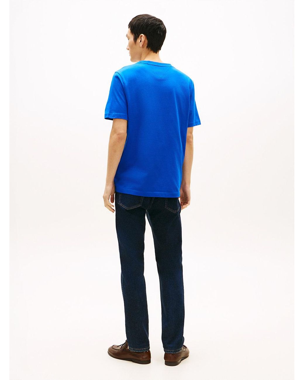 Tommy Hilfiger Blue Logo Embroidery Jersey Crew Neck T-Shirt for men