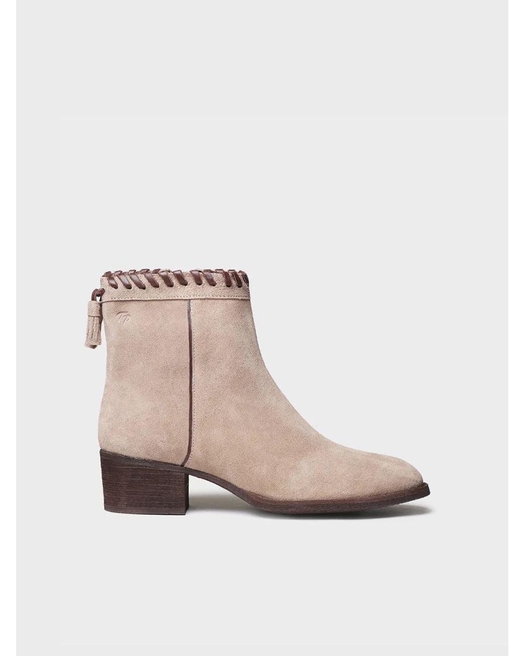 Toni Pons Natural Suede Ankle Boot With Braiding And Tassels