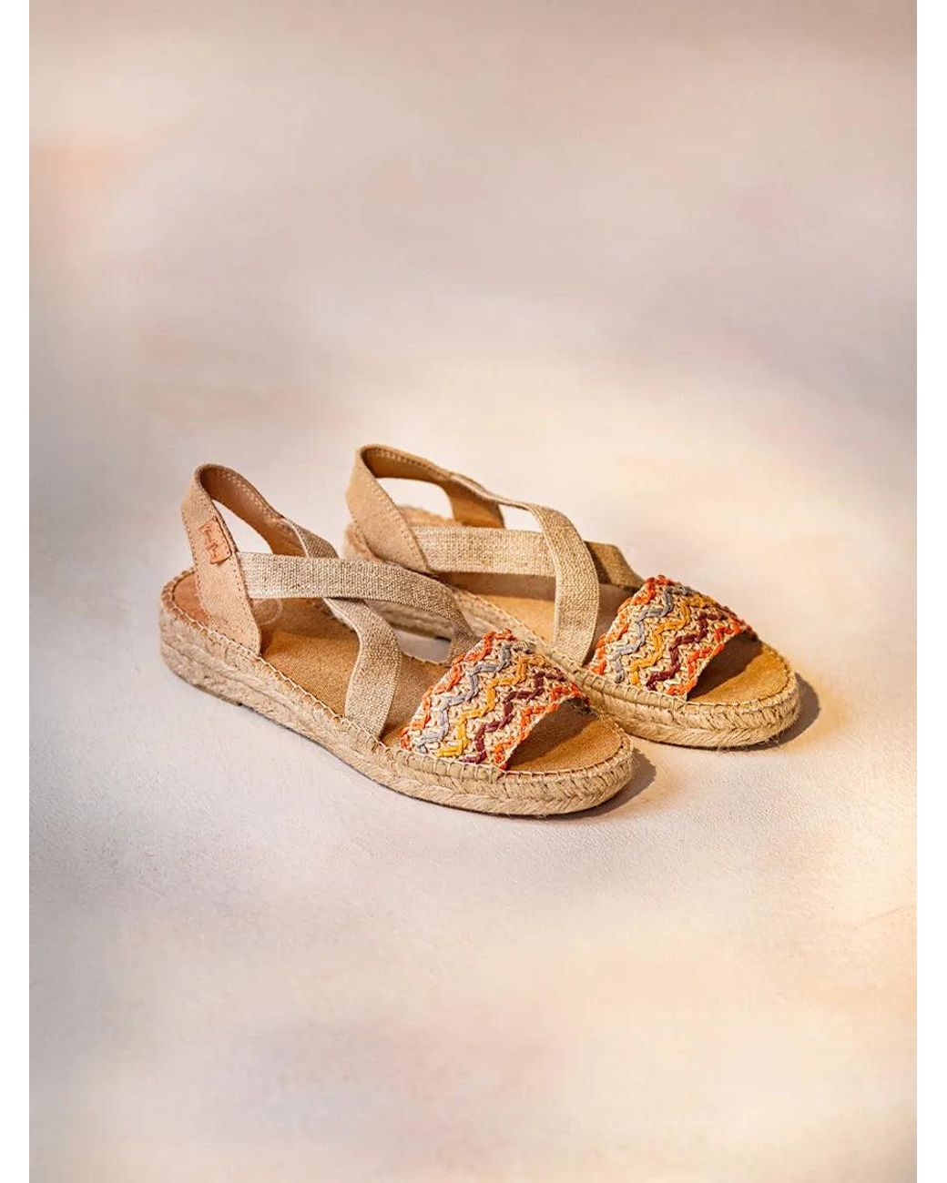 Toni Pons Natural Espadrille With Jute Wedge And Multicolour Bands