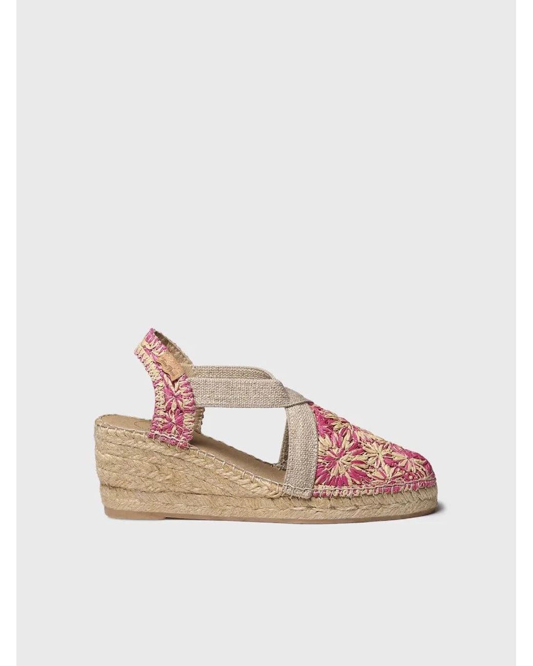 Toni Pons Pink Floral Raffia Wedge Espadrille