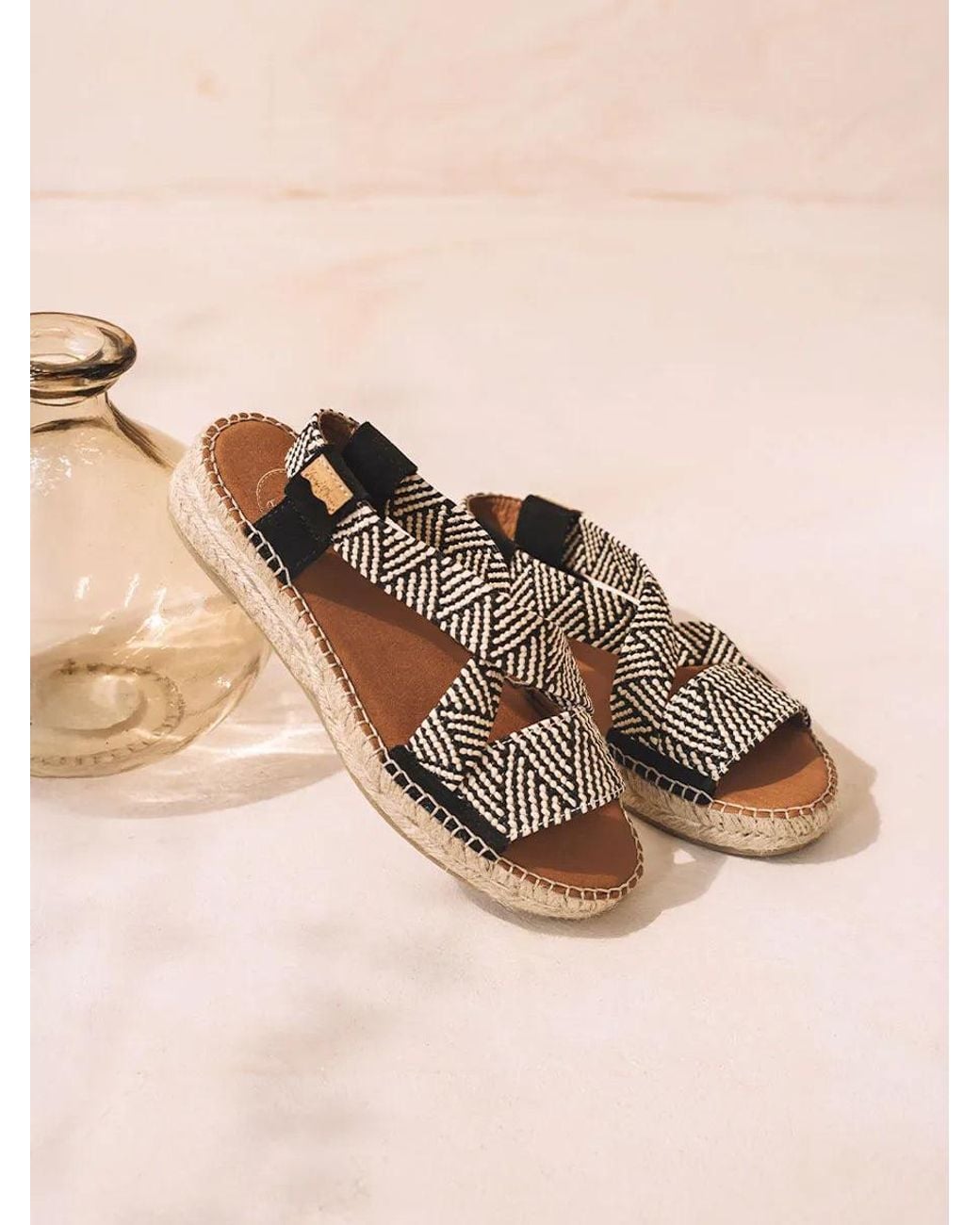 Toni Pons Black Open Espadrille With Multicolour Elastics