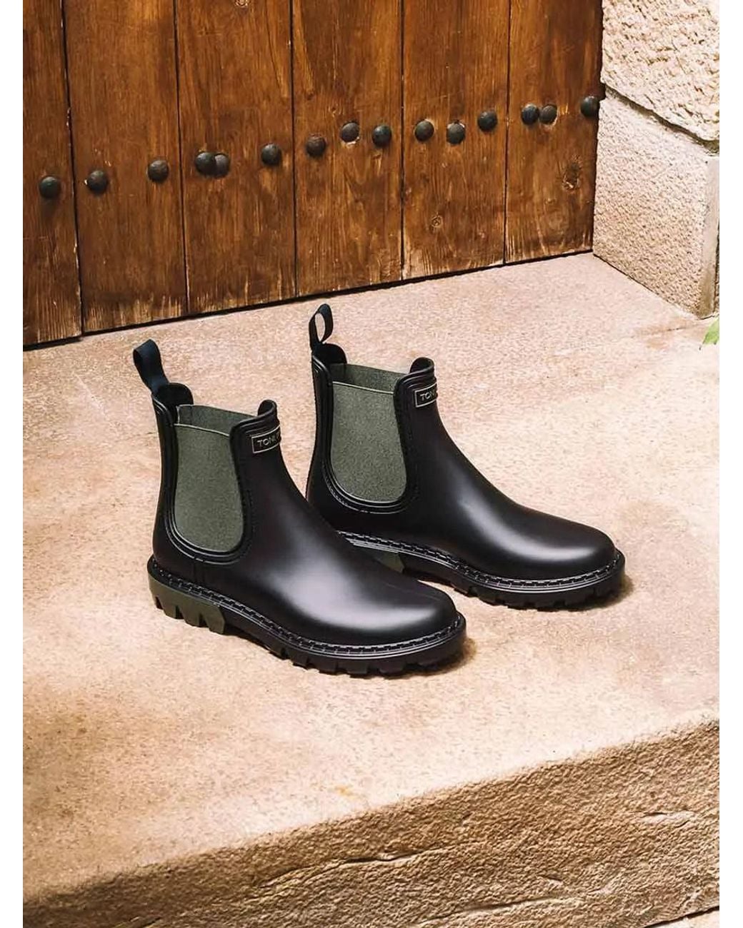 Toni Pons Natural Rain Boots With Contrasting Elastic Side Bands