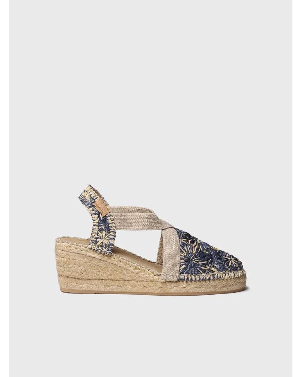 Toni Pons White Floral Raffia Wedge Espadrille