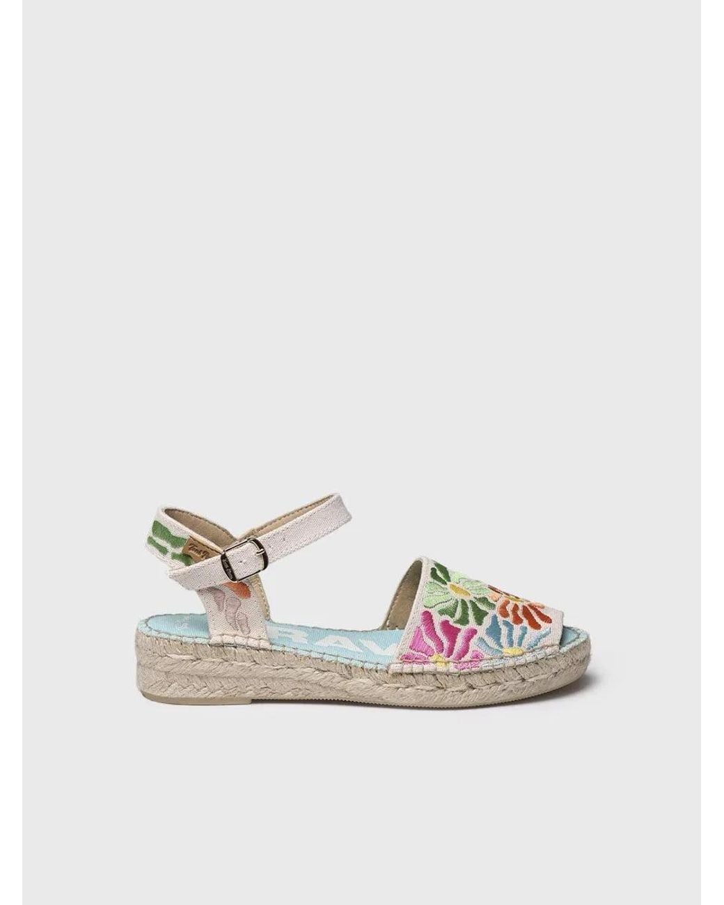 Toni Pons Natural Flat Sandal With Multicoloured Embroidery