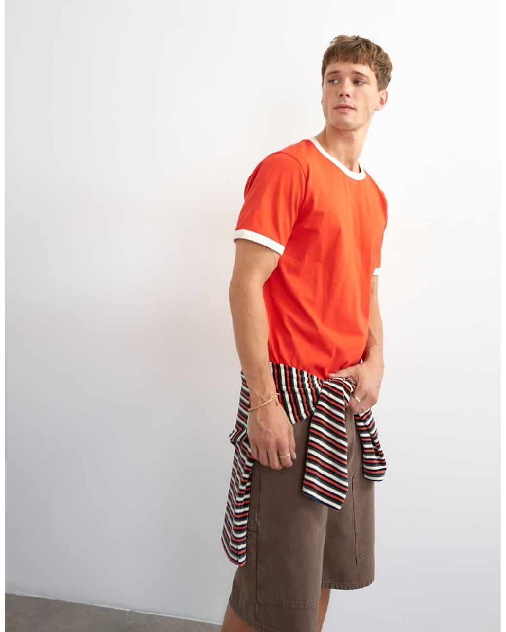 Topman Red Classic Fit Crop Ringer T-shirt for men