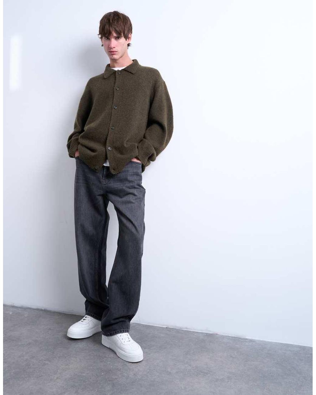 Topman Brown Oversized Fit Button Through Cardigan for men
