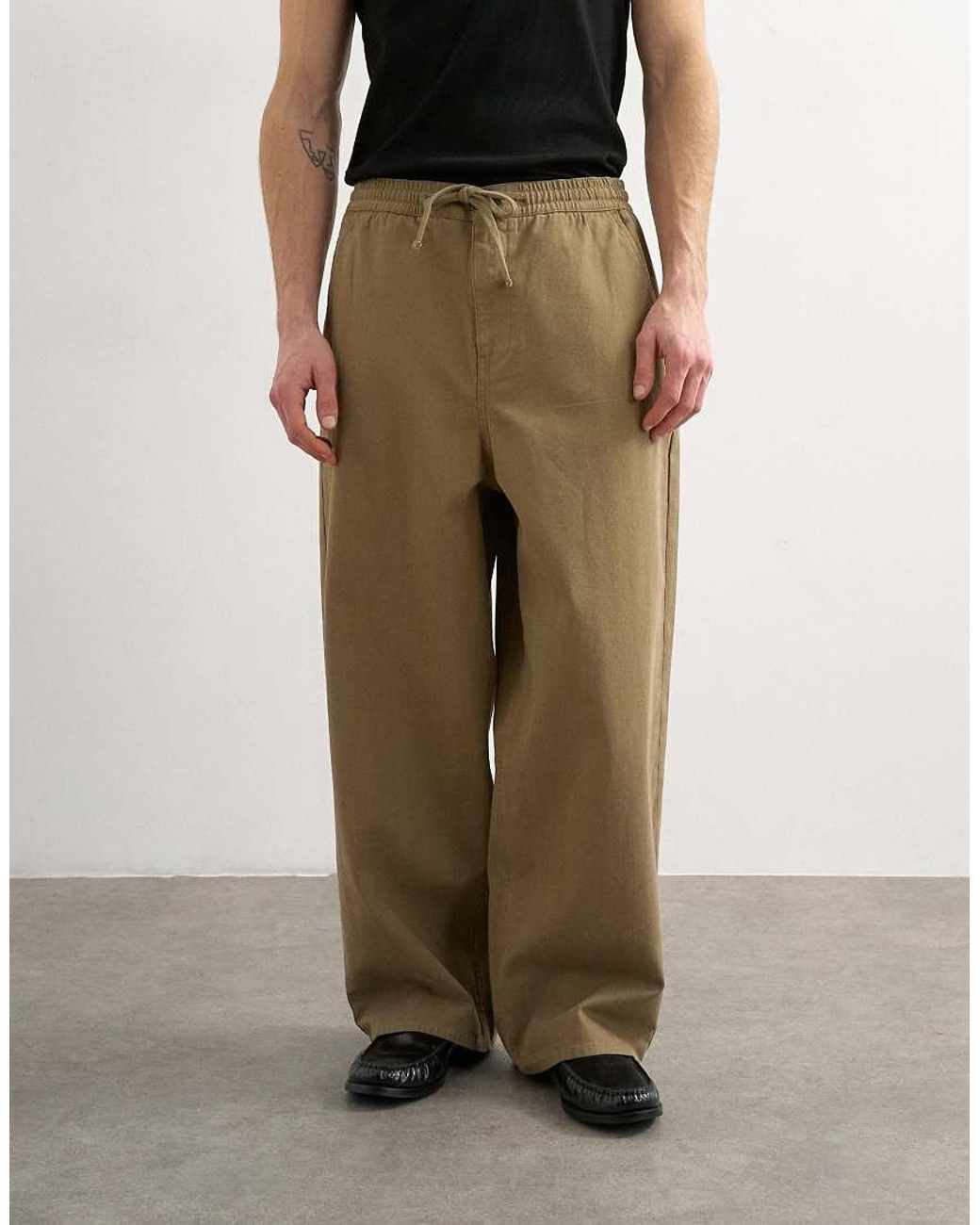 Topman Green Baggy Fit Herringbone Trousers for men