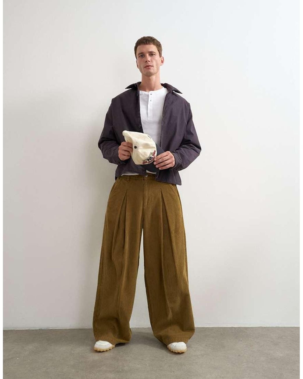 Topman Brown Balloon Fit Cord Trouser With Pleats for men