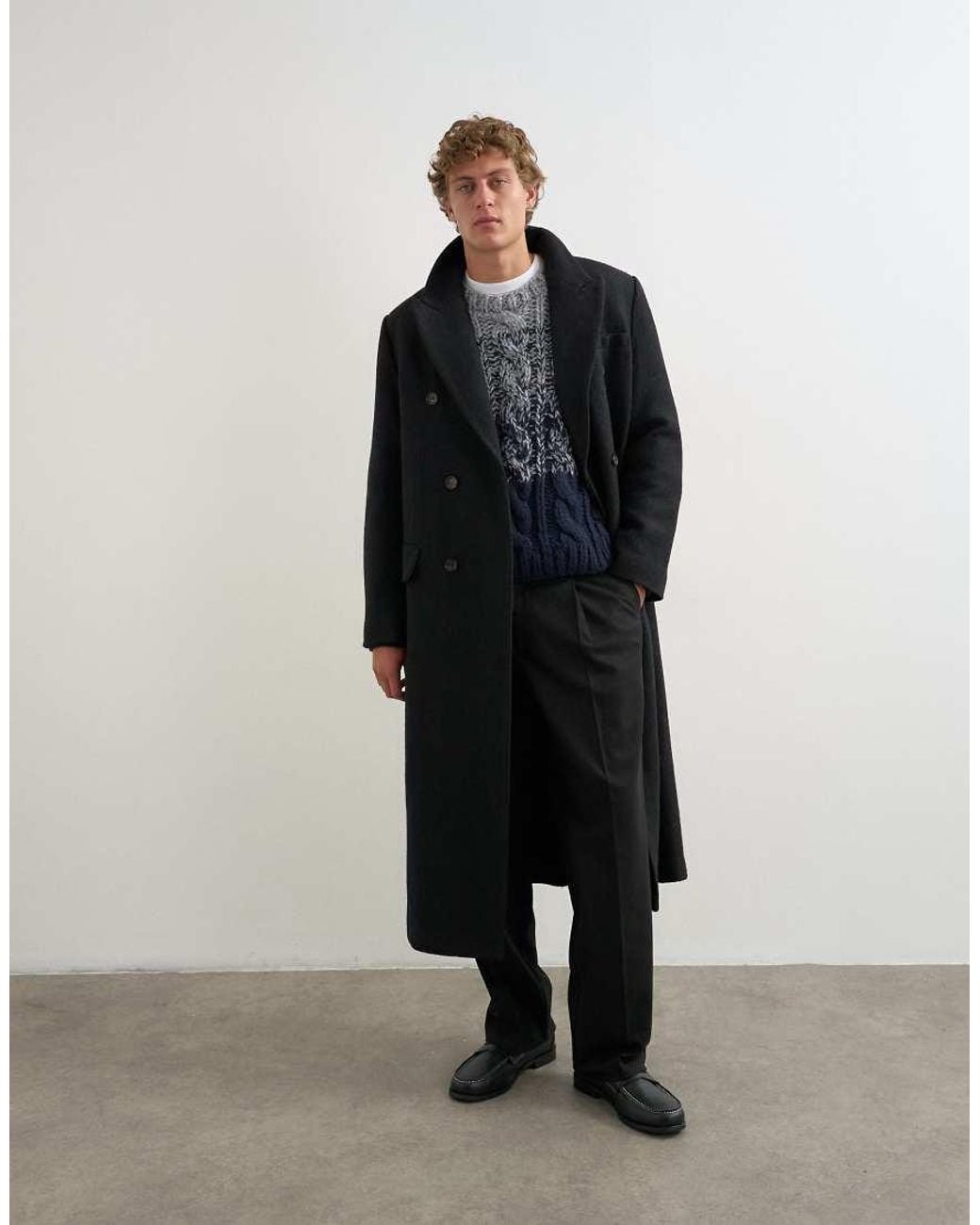 Topman Black Relaxed Fit Hand Knitted Cable Jumper With Ombre Twist for men