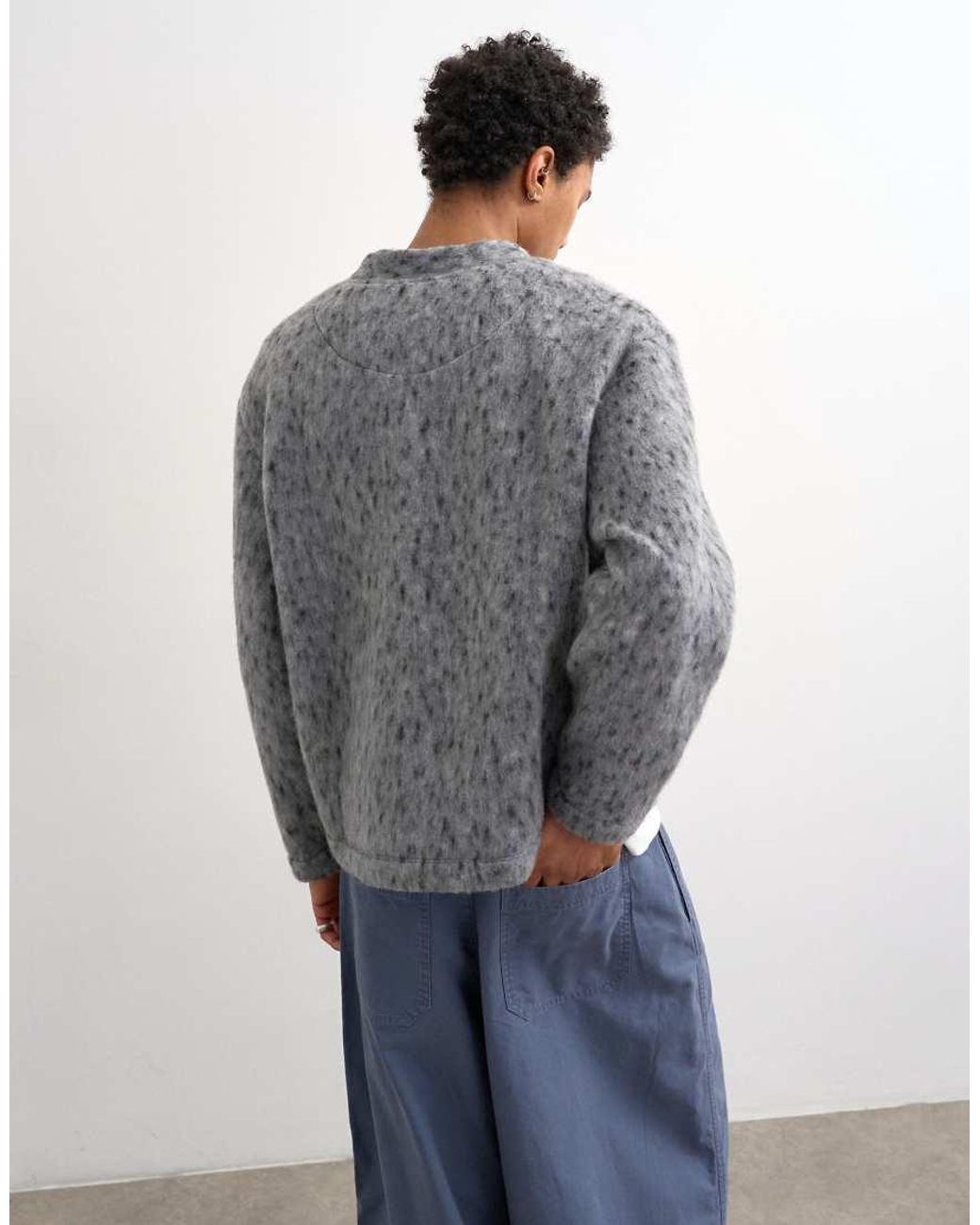 Topman Gray Wool Mix Textured Leopard Cardigan for men