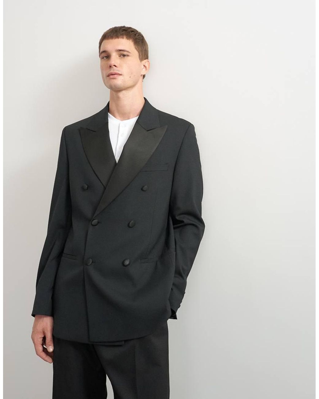 Topman Gray Relaxed Fit Double Breasted Tuxedo Blazer for men