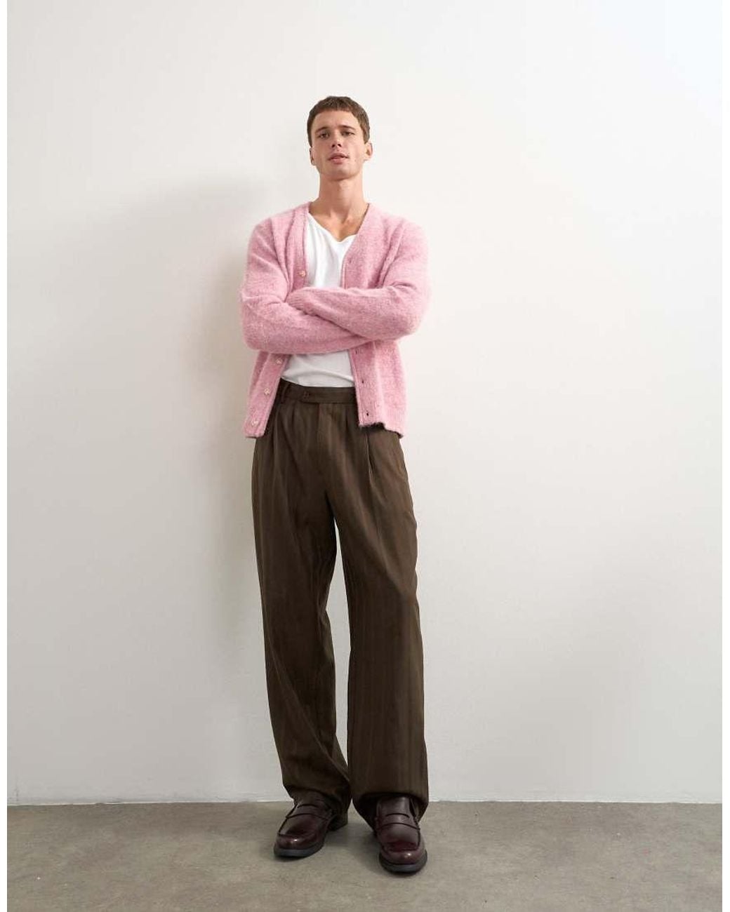 Topman Pink Wide Leg Stripe Trouser With Pleats for men