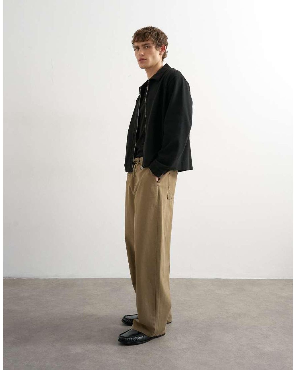 Topman Green Baggy Fit Herringbone Trousers for men