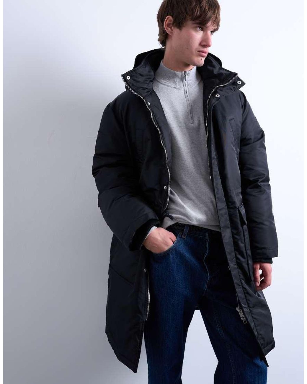 Topman Blue Double Pocket Parka for men