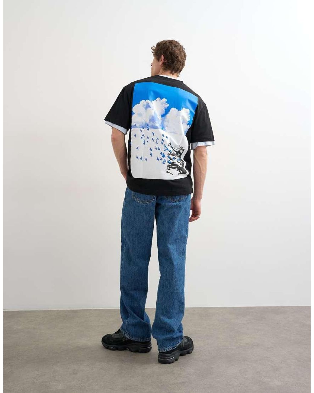 Topman Blue Relaxed Fit T-shirt With Front And Back Bird Print for men