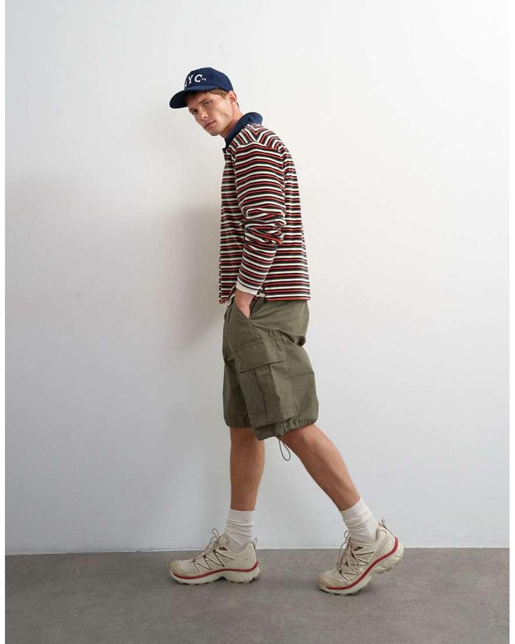 Topman Brown Relaxed Fit Crop Velour Stripe Polo for men