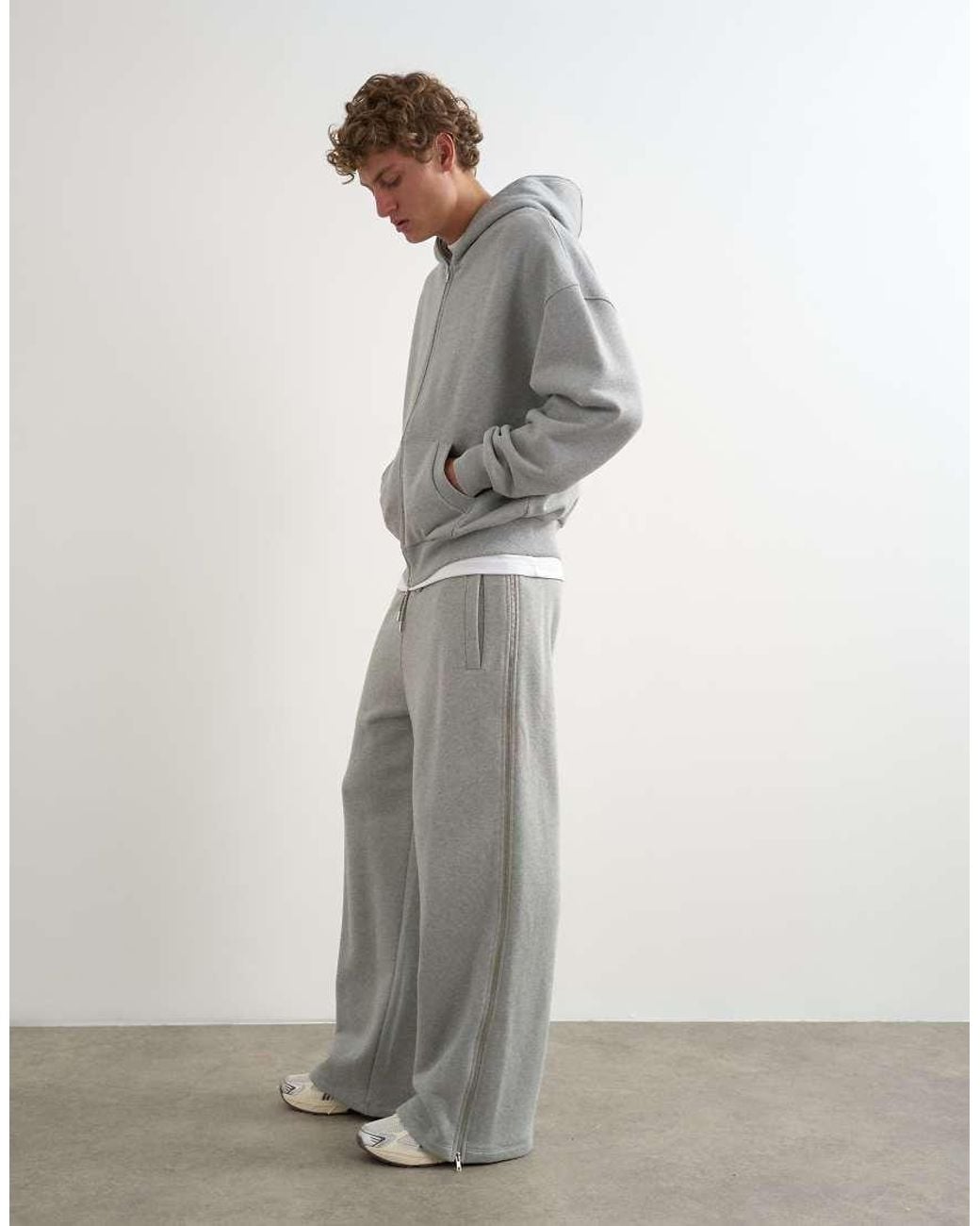 Topman White Premium Wide Leg Heavyweight Full Side Zip Jogger for men