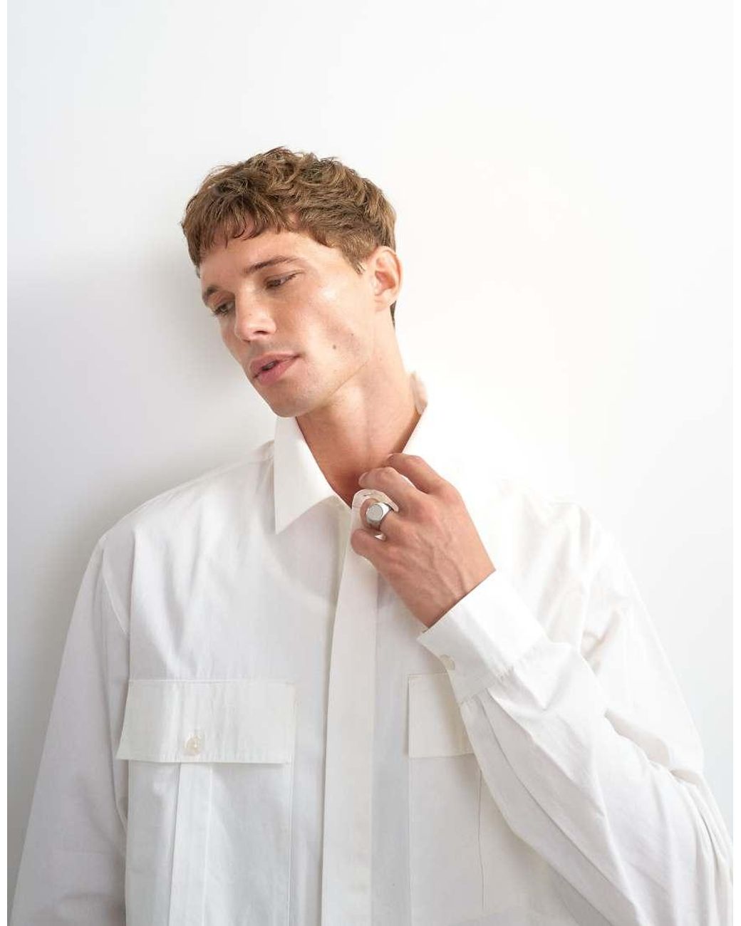 Topman White Relaxed Fit Poplin Utility Shirt for men