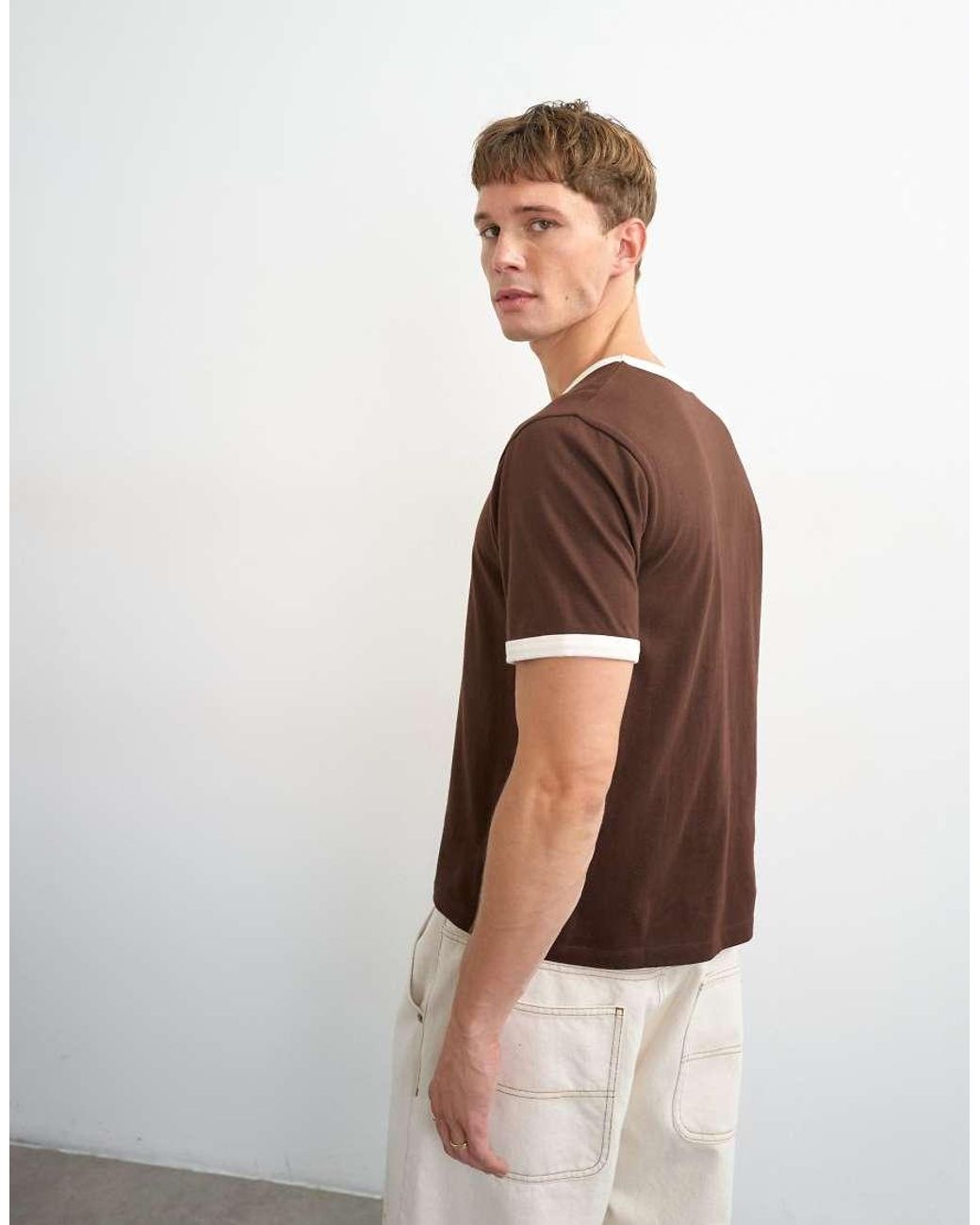 Topman White Classic Fit Crop Ringer T-Shirt for men